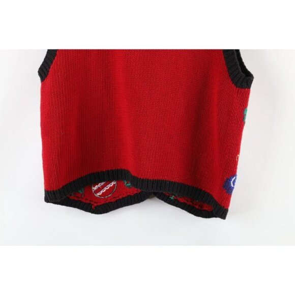 Vintage 90s Streetwear Medium Christmas Ornaments Knit Cardigan Sweater Vest - Picture 12 of 12